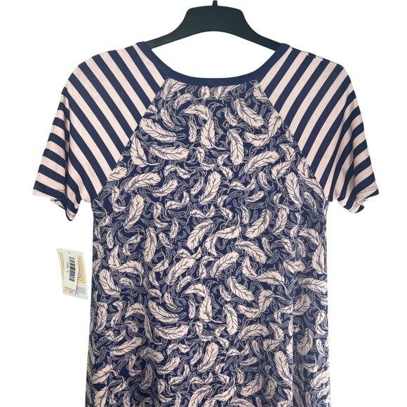 Lularoe Carly Striped Navy & Pink Feather Print High-Low Dress Small - Picture 4 of 14